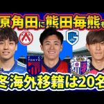 【海外移籍20名超に】カーディフ&コルトレイク角田涼太朗/ヘンク熊田直紀爆誕へ！毎熊晟矢らは欧州移籍模索、松木玖生はFC東京都契約更新を発表！