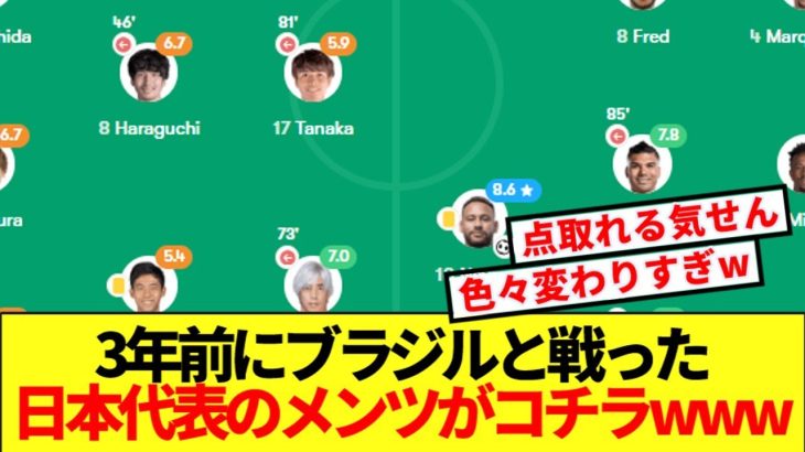 【回顧】日本代表、3年前にブラジルと戦った際のメンツがコチラww