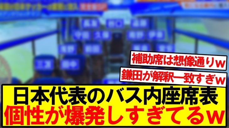 【補助席はあの人】日本代表の車内の座席表が個性爆発しすぎて話題にｗｗｗｗｗ